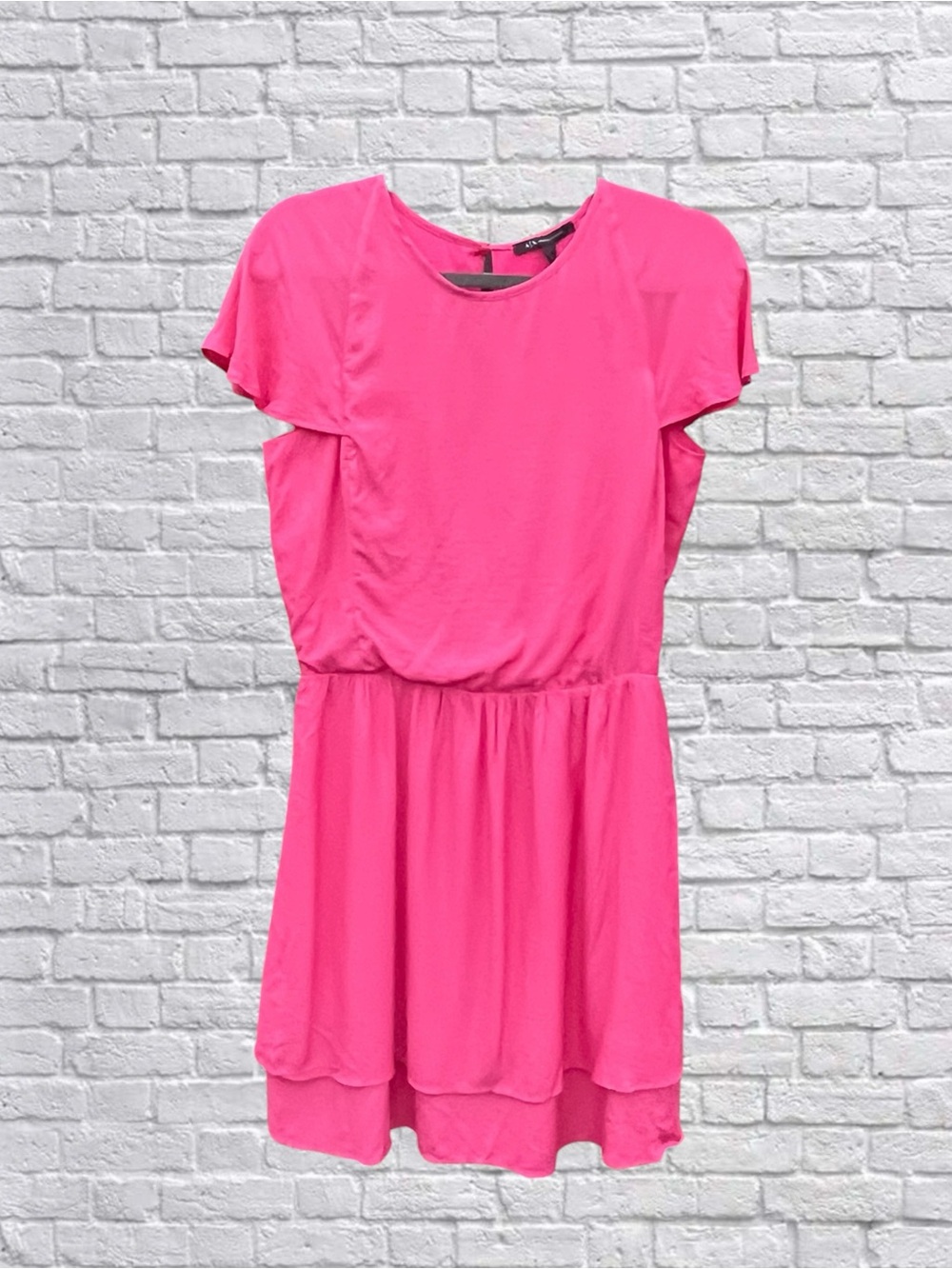 Armani Exchange A|X Watermelon Pink Dress NWT Size 8 Tiered Flutter Sleeve